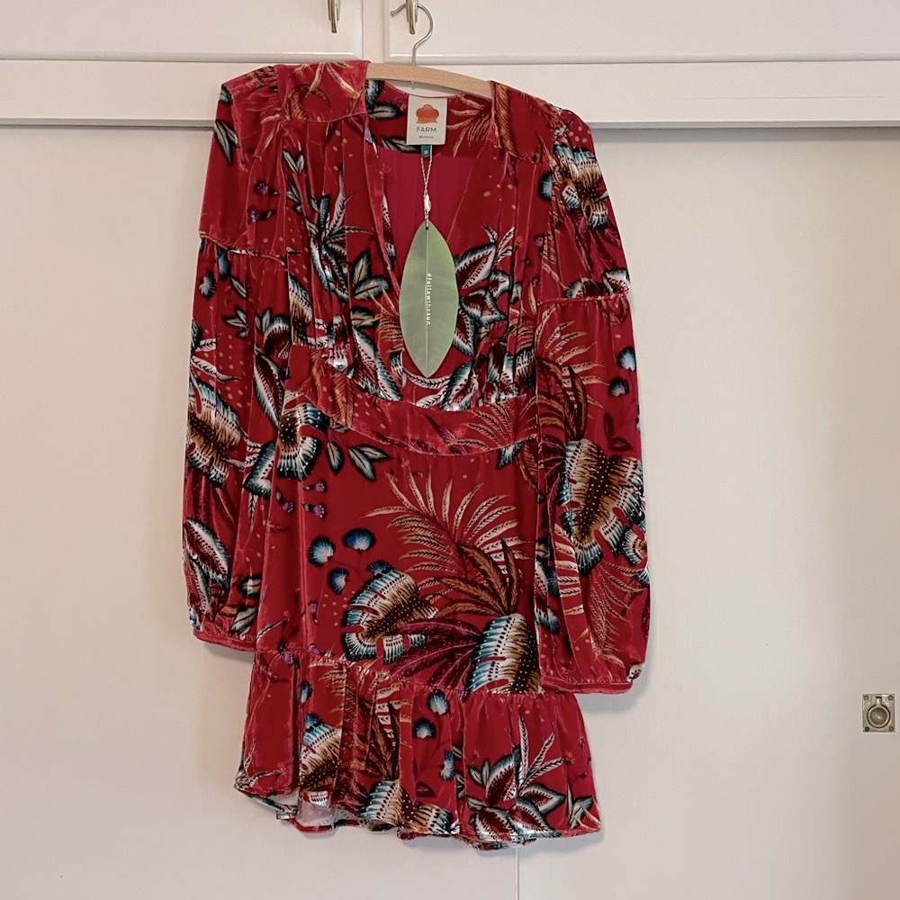 FARM Rio Winter Leaf Velvet-Silk-Blend Mini Dress size XS — New with tags!!